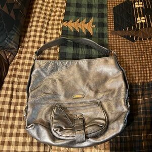 Michael Kors Austin Handbag Hobo Metallic Gray Silver Hardware Shoulder Bag